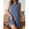 image:imageCHARTOU Women Summer Denim Mini Dress Argyle V Neck Buttons Sleeveless Shift Jean Dress with PocketsBlue