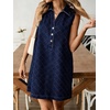 image:imageCHARTOU Women Summer Denim Mini Dress Argyle V Neck Buttons Sleeveless Shift Jean Dress with PocketsDark Blue