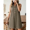 image:imageCHARTOU Women Summer Denim Mini Dress Argyle V Neck Buttons Sleeveless Shift Jean Dress with PocketsGreen