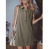 image:imageCHARTOU Women Summer Denim Mini Dress Argyle V Neck Buttons Sleeveless Shift Jean Dress with PocketsGreen