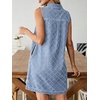 image:imageCHARTOU Women Summer Denim Mini Dress Argyle V Neck Buttons Sleeveless Shift Jean Dress with PocketsLight Blue