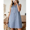 image:imageCHARTOU Women Summer Denim Mini Dress Argyle V Neck Buttons Sleeveless Shift Jean Dress with PocketsLight Blue