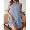 image:imageCHARTOU Women Summer Denim Mini Dress Argyle V Neck Buttons Sleeveless Shift Jean Dress with PocketsLight Blue