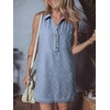 image:imageCHARTOU Women Summer Denim Mini Dress Argyle V Neck Buttons Sleeveless Shift Jean Dress with PocketsLight Blue