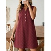 image:imageCHARTOU Women Summer Denim Mini Dress Argyle V Neck Buttons Sleeveless Shift Jean Dress with PocketsRed