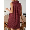 image:imageCHARTOU Women Summer Denim Mini Dress Argyle V Neck Buttons Sleeveless Shift Jean Dress with PocketsRed