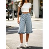 image:imageCHARTOU Women Y2k Polka Dot Jean Shorts Summer Casual Long Knee Length Denim Bermuda Shorts with Ruffle HemBlue