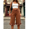 image:imageCHARTOU Women Y2k Polka Dot Jean Shorts Summer Casual Long Knee Length Denim Bermuda Shorts with Ruffle HemBrown