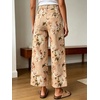 image:imageCHARTOU Womens Mid Rise Cropped Wide Leg Jeans Baggy Y2k Floral Denim Ankle Pants Boho Print Palazzo JeansKhaki
