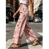 image:imageCHARTOU Womens Mid Rise Cropped Wide Leg Jeans Baggy Y2k Floral Denim Ankle Pants Boho Print Palazzo JeansPink