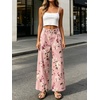 image:imageCHARTOU Womens Mid Rise Cropped Wide Leg Jeans Baggy Y2k Floral Denim Ankle Pants Boho Print Palazzo JeansPink