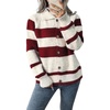 image:imageCHARTOU Women Cozy Color Block Striped Cardigan Sweater Button Up Lapel Collar Fall Sweater CoatRed