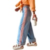 image:imageCHARTOU Women Floral Crochet Patchwork Jeans Baggy Roll Hem High Rise Wide Leg Denim Pants with PocketsBlue