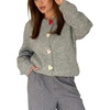 image:imageCHARTOU Women Fuzzy Button Down Crop Knit Cardigan Sweater Fall Slouchy Crewneck Long Sleeve Sweater TopGrey
