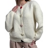 image:imageCHARTOU Women Fuzzy Button Down Crop Knit Cardigan Sweater Fall Slouchy Crewneck Long Sleeve Sweater TopWhite
