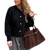 image:imageCHARTOU Women Fuzzy Wool Cardigan Sweater Fall Slouchy Balloon Long Sleeve Button Down Knit Sweater CoatBlack