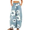 image:imageCHARTOU Women Pull On Barrel Jeans Floral Elastic Waist Denim Pants Baggy Wide Leg Jeans SweatpantsLight Blue