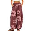 image:imageCHARTOU Women Pull On Barrel Jeans Floral Elastic Waist Denim Pants Baggy Wide Leg Jeans SweatpantsWine