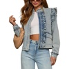 image:imageCHARTOU Women Ruffle Peplum Jean Crop Jacket Coat Fall Spring Band Collar Snap Button Zip ShacketLight Blue