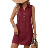 image:imageCHARTOU Women Summer Denim Mini Dress Argyle V Neck Buttons Sleeveless Shift Jean Dress with PocketsRed