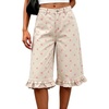 image:imageCHARTOU Women Y2k Polka Dot Jean Shorts Summer Casual Long Knee Length Denim Bermuda Shorts with Ruffle HemPink
