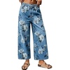 image:imageCHARTOU Womens Mid Rise Cropped Wide Leg Jeans Baggy Y2k Floral Denim Ankle Pants Boho Print Palazzo JeansBlue
