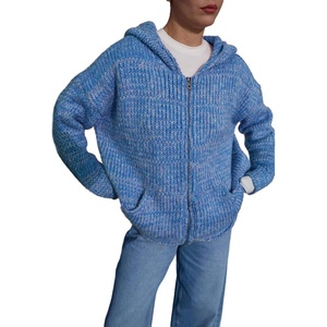 image:imageCHARTOU Hooded Cardigan for Women Gradient Zip Up Sweater Knitted Sweatshirt Fall Sweater CoatsBlue