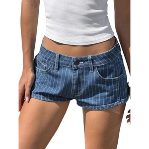 image:imageCHARTOU Low Rise Y2k Jean Shorts for Women Summer Hot Pinstripe Mini Denim Shorts with PocketsDark Blue