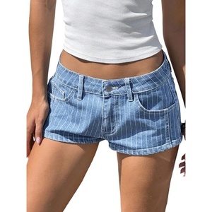image:imageCHARTOU Low Rise Y2k Jean Shorts for Women Summer Hot Pinstripe Mini Denim Shorts with PocketsLight Blue