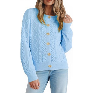 image:imageCHARTOU Oversized Chunky Cable Knit Sweater for Women Open Front Cardigan Trendy 2025 Fall Fashion OutfitsBlue