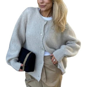 image:imageCHARTOU Women Fuzzy Wool Cardigan Sweater Fall Slouchy Balloon Long Sleeve Button Down Knit Sweater CoatBeige