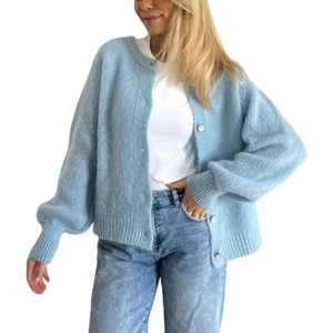 image:imageCHARTOU Women Fuzzy Wool Cardigan Sweater Fall Slouchy Balloon Long Sleeve Button Down Knit Sweater CoatBlue