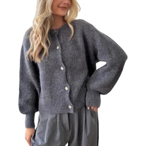 image:imageCHARTOU Women Fuzzy Wool Cardigan Sweater Fall Slouchy Balloon Long Sleeve Button Down Knit Sweater CoatDark Grey