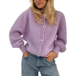 image:imageCHARTOU Women Fuzzy Wool Cardigan Sweater Fall Slouchy Balloon Long Sleeve Button Down Knit Sweater CoatLight Purple