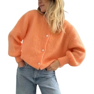 image:imageCHARTOU Women Fuzzy Wool Cardigan Sweater Fall Slouchy Balloon Long Sleeve Button Down Knit Sweater CoatOrange