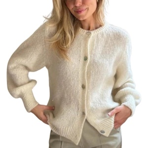image:imageCHARTOU Women Fuzzy Wool Cardigan Sweater Fall Slouchy Balloon Long Sleeve Button Down Knit Sweater CoatWhite