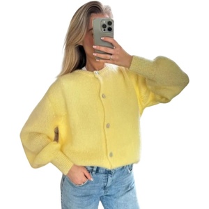 image:imageCHARTOU Women Fuzzy Wool Cardigan Sweater Fall Slouchy Balloon Long Sleeve Button Down Knit Sweater CoatYellow