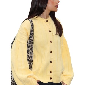 image:imageCHARTOU Women Slouchy Button Down Crop Cardigan Sweater Oversized Fall Winter Flared Long Sleeve TopYellow