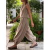 image:imageCHARTOU 2 Piece Vacation Outfits for Women Summer Tank Top Linen Baggy Balloon Wide Leg Pants Matching SetsKhaki