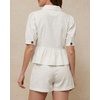 image:imageCHARTOU Button Down Denim Shirt Women Cute Puff Sleeve Short Tops Peter Pan Collar Peplum Jean BlouseBeige