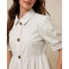image:imageCHARTOU Button Down Denim Shirt Women Cute Puff Sleeve Short Tops Peter Pan Collar Peplum Jean BlouseBeige
