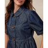 image:imageCHARTOU Button Down Denim Shirt Women Cute Puff Sleeve Short Tops Peter Pan Collar Peplum Jean BlouseDark Blue