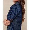 image:imageCHARTOU Button Down Denim Shirt Women Cute Puff Sleeve Short Tops Peter Pan Collar Peplum Jean BlouseDark Blue