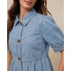 image:imageCHARTOU Button Down Denim Shirt Women Cute Puff Sleeve Short Tops Peter Pan Collar Peplum Jean BlouseLight Blue