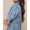 image:imageCHARTOU Button Down Denim Shirt Women Cute Puff Sleeve Short Tops Peter Pan Collar Peplum Jean BlouseLight Blue