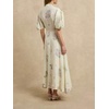 image:imageCHARTOU Women Floral Boho Maxi Dress Puff Short Sleeve Button Down Cotton Linen Shirt Dress with BeltBeige