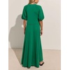 image:imageCHARTOU Women Puff Sleeve Maxi Dress Flowy Patchwork Ruffle Hem Long Tshirt Summer Casual Loose Tunic DressGreen