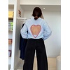 image:imageCHARTOU Women Striped Shirt Top Lapel Button Down Long Sleeve Heart Cutout Oversized BlousesBlue