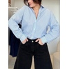 image:imageCHARTOU Women Striped Shirt Top Lapel Button Down Long Sleeve Heart Cutout Oversized BlousesBlue