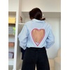 image:imageCHARTOU Women Striped Shirt Top Lapel Button Down Long Sleeve Heart Cutout Oversized BlousesBlue